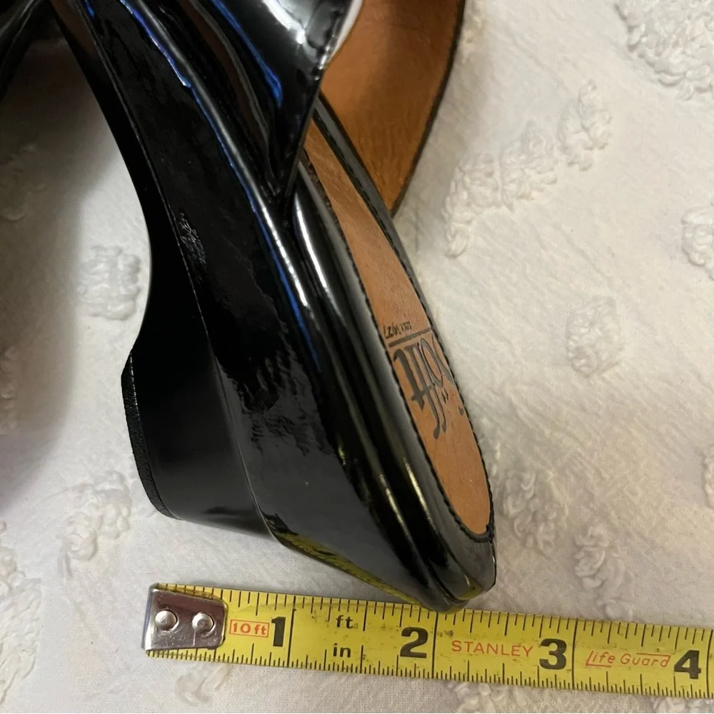Sofft Wedge Black Spatenstich Leather Slide Slip On Open Toe Mule Sandals Sz 7N